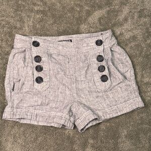Express Linen Blend Button-Front Shorts Gray Textured | Size Small | High Rise